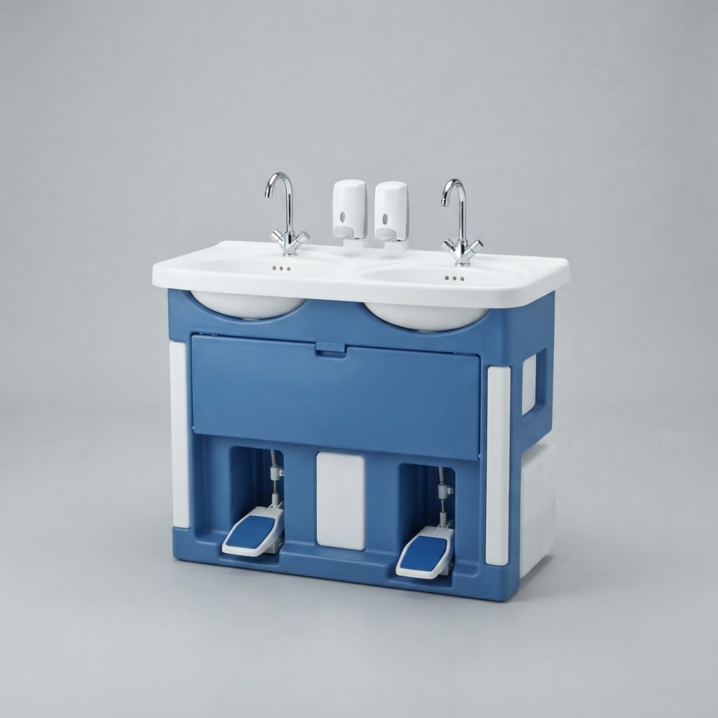 Portable hand washing station with dual sinks
